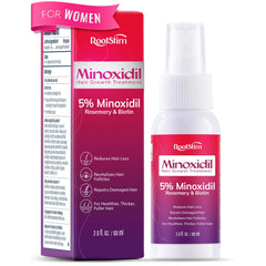 RootStim Women’s 5% Minoxidil bottle front view for easy daily use.