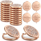 Roowest inspirational rose gold compact mirror front with rhinestones for on-the-go touch-ups