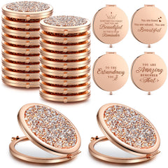 Roowest inspirational rose gold compact mirror front with rhinestones for on-the-go touch-ups