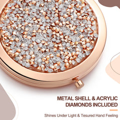 Roowest pocket mirror metal rhinestones designed for durable purse carry
