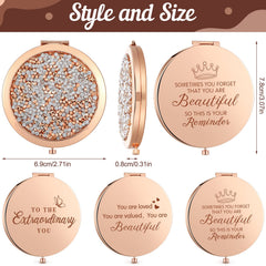 Roowest rose gold compact mirror back shows motivational engraving for daily confidence