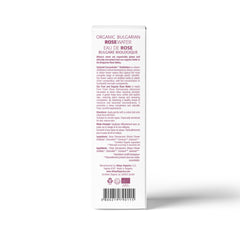 Rose water toner bottle pour highlighting BPA-free packaging for gentle hydration.