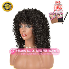 rosmile curly wig 1b natural black color shows authentic shade for easy blending