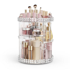 Rosoenvi rotating makeup organizer with 360° spin for quick access.