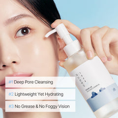 ROUND LAB 1025 Dokdo cleansing oil emulsifies to milky water for easy rinse.
