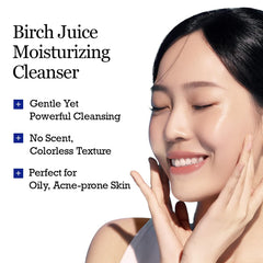 ROUND LAB Birch Juice Moisturizing Cleanser massage application demonstrates soothing cleansing action.