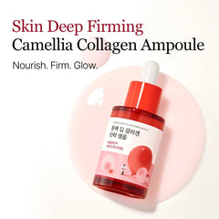 ROUND LAB Camellia Deep Collagen Ampoule dispenser pump showing smooth absorption.