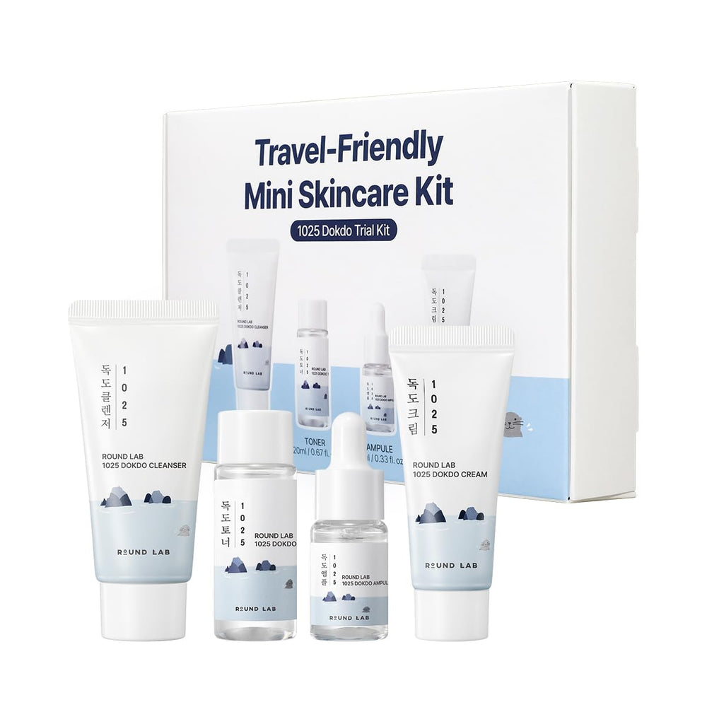 ROUND LAB Dokdo hydrating mini kit box, travel-ready and gift-worthy.