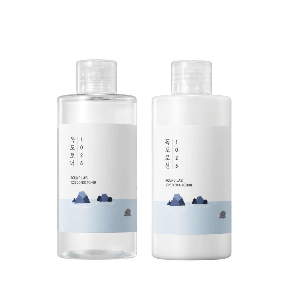 ROUND LAB Dokdo Toner bottle showing hydrating watery texture for sensitive skin