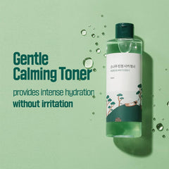 ROUND LAB Pine Cica Activ bottle emphasizes calming formula for irritated skin relief.
