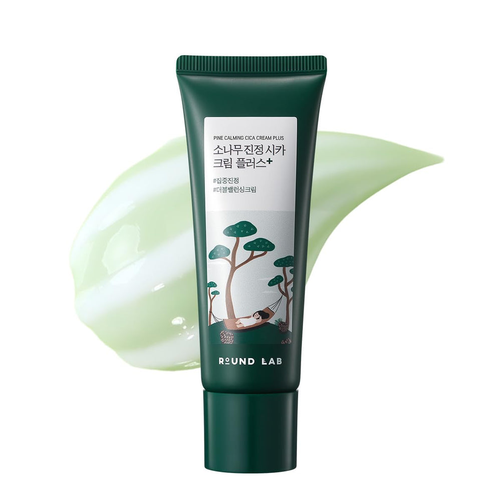 ROUND LAB Pine Cica Calming Cream Plus bottle—soothing hydration for irritated skin