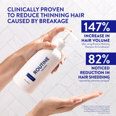 Routine Wellness Anti-Thinning Shampoo bottle-back-label highlights color-safe, sulfate-free formula