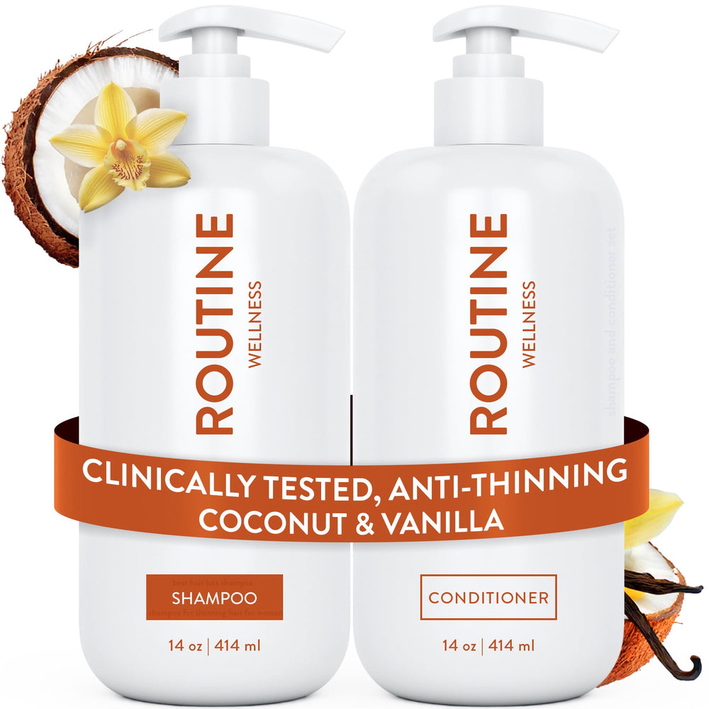 Routine Wellness anti-thinning shampoo bottle—strengthens hair and reduces breakage.