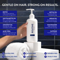 Routine Wellness biotin-dht-blocker ingredients highlight nourishing oils that support a healthy scalp.