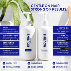 Routine Wellness hair strands close-up showing healthier-looking hair and shine.