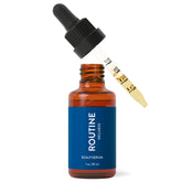 Routine Wellness scalp serum bottle shows a lightweight formula for fuller-looking hair and easy daily use