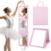 ROYALAY pink foldable mirror extended for full-body view, ideal for dance practice.
