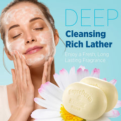 Roycederm sulfur soap ingredients shot with aloe vera and ceramide for gentle care.