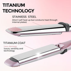 Rozamor titanium flat iron plates closeup showing coating for smooth glide