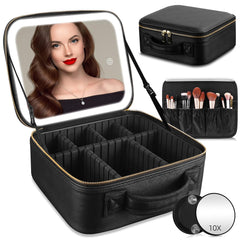 RRtide travel makeup bag with LED mirror offers bright on-the-go lighting.