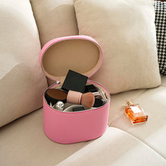 RSRSLEII pink aesthetic makeup bag open with divider for organized cosmetics