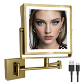 Ruacq rechargeable wall-mount mirror shows 1x/10x with bright LEDs for makeup precision
