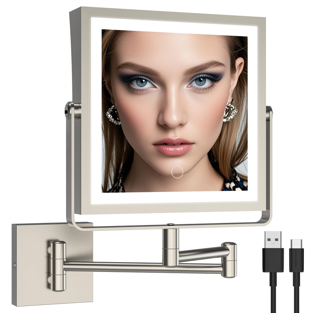 Ruacq wall-mounted makeup mirror with lights enables hands-free grooming and better lighting.