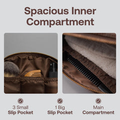 Rubab Men premium toiletry kit bag tan side view shows durable vegan leather for frequent travel.
