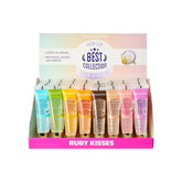 Ruby Kisses Broadway Vita-Lip Gloss bottle demonstrates vitamin hydration for soft lips.