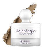 Rumi Cosmetiques HairMagic+ root touch-up powder compact blends seamlessly for natural gray coverage.