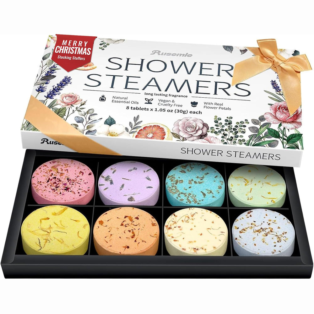 RuseMLE rose shower steamer promotes relaxing mood during shower ritual.