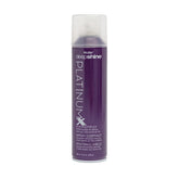 RUSK Deepshine PlatinumX hairspray bottle showing fast-drying finish and shine