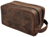 RUSTIC TOWN full-grain buffalo leather travel toiletry bag shows durable material and patina potential.