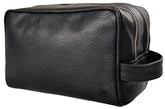 RUSTIC TOWN full-grain leather travel toiletry bag front view highlights durable finish and organized compartments.