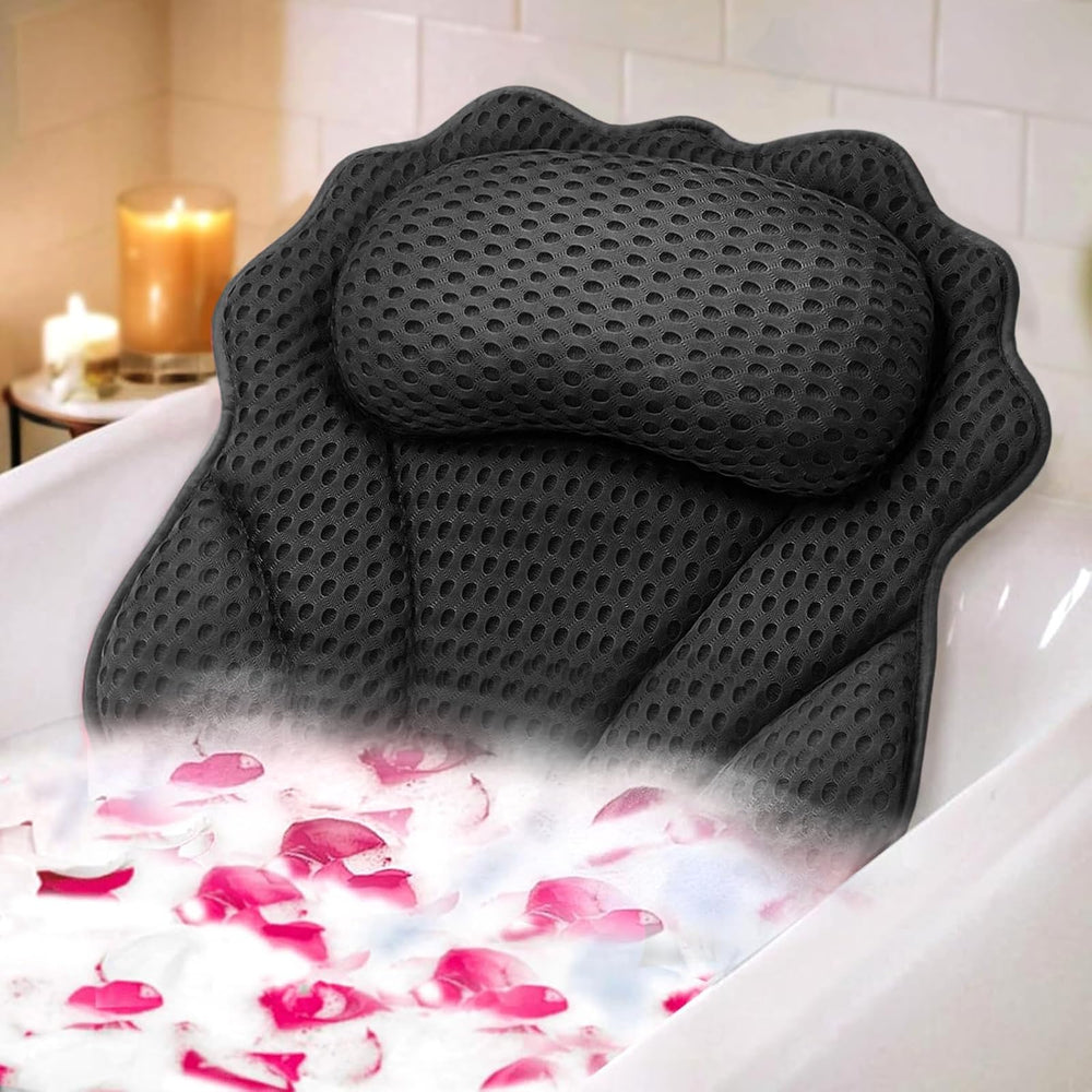 RUVINCE ergonomic bath pillow headrest provides neck support for relaxing soaks.