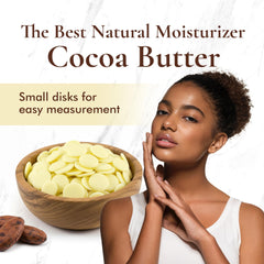Close-up of SAAQIN cocoa butter discs showing smooth texture for rich creams.