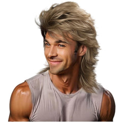 Sabosi mullet wig blonde front view showing soft heat resistant fibers for a natural retro look