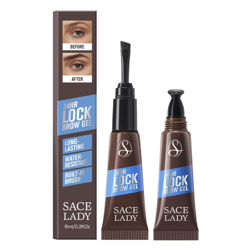 SACE LADY 24H lock brow gel built-in brush close-up shows precise brow application.