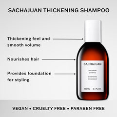 SACHAJUAN Thickening Shampoo pump application demonstrates easy, even distribution and quick scalp cleanse.