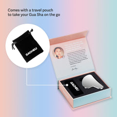 Sacheu Gua Sha used along jawline for tension relief and contouring.