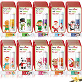 Sacubee Christmas lip balm 80-pack packaging closeup for bulk gifts and party favors.