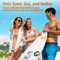 SAFE SEA biodegradable reef-safe sunscreen packaging shown with ocean backdrop.