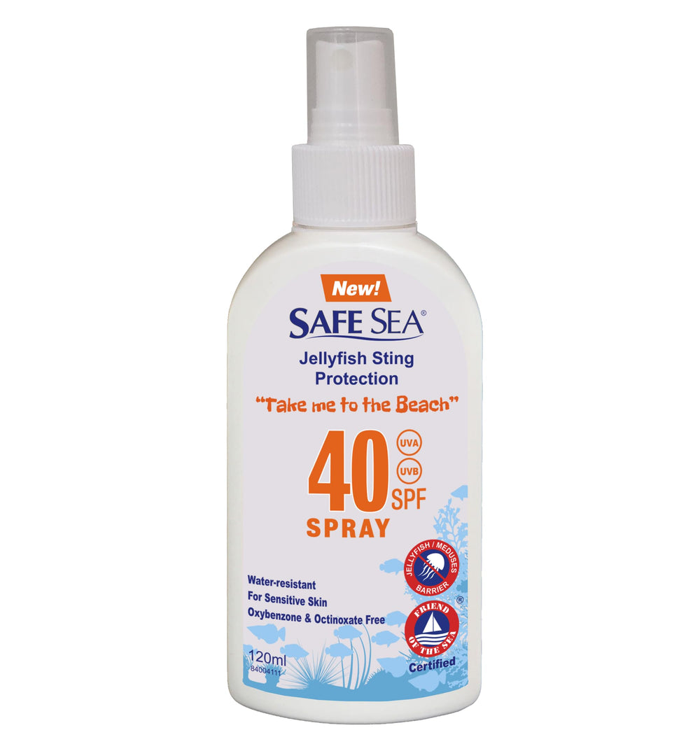 Safe Sea sunscreen spray front view for sting protection on beach days