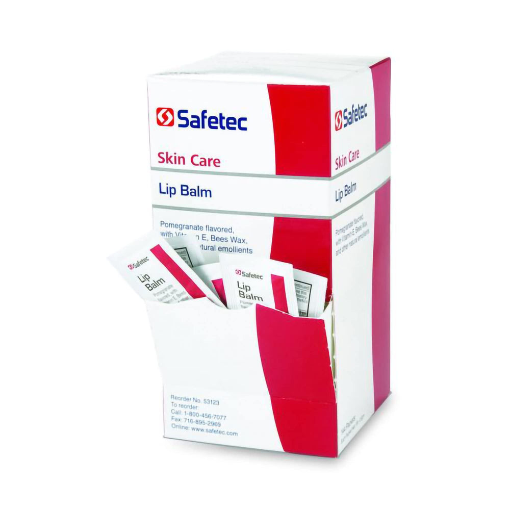Safetec Lip Balm foil packet—compact hydration for dry lips on the go.