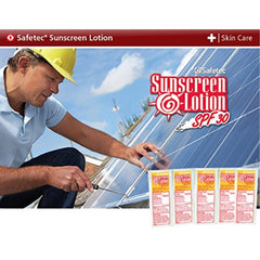 Safetec Sunscreen packets individual packet application shows easy on-the-go SPF30+.