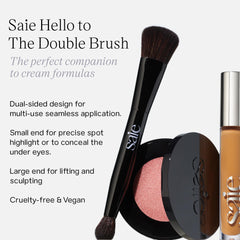 Saie The Double Brush dual-ended detail for versatile makeup application.