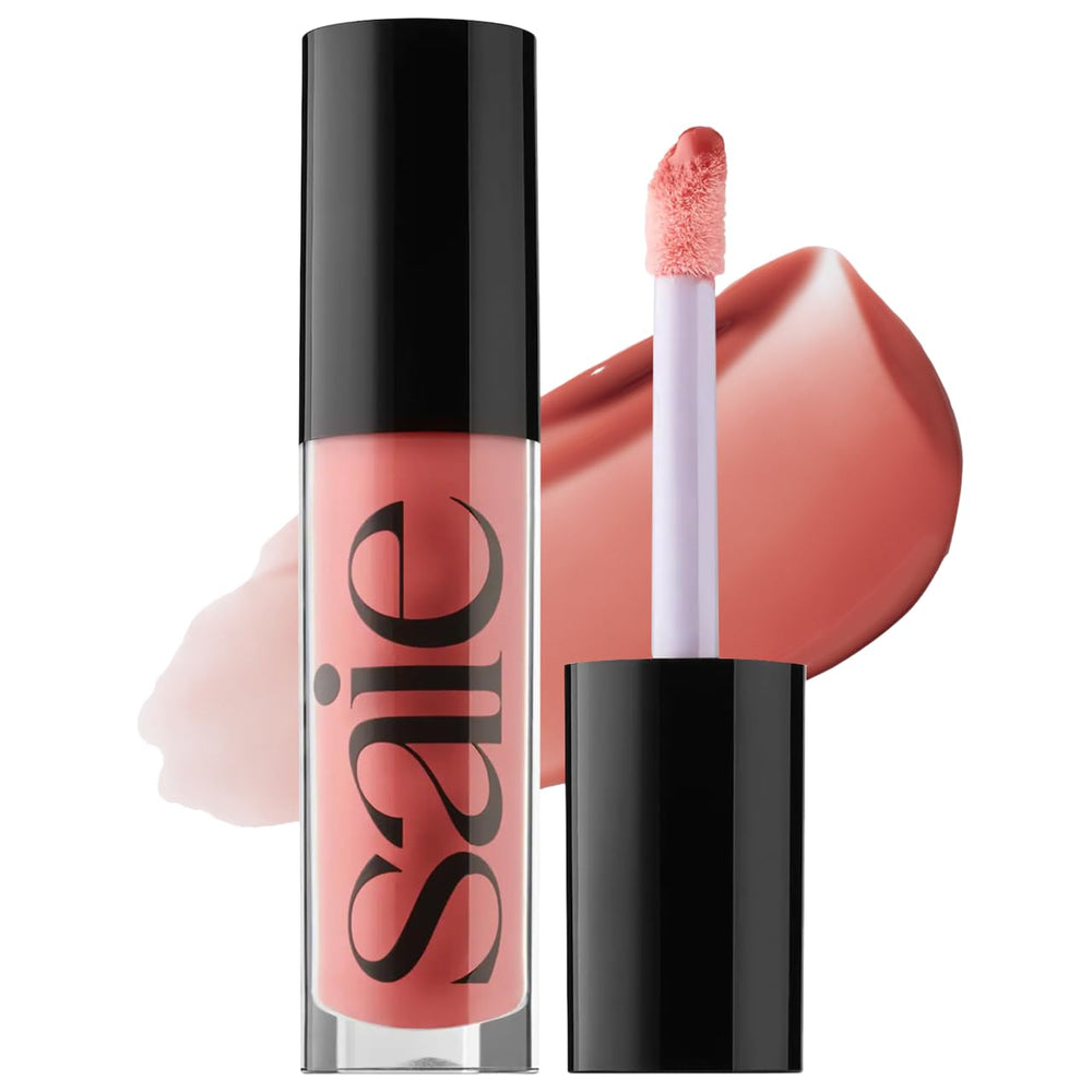 Saie Glossybounce front packaging showing sleek tube and shade name for easy selection