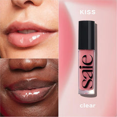 Saie Glossybounce sheer shade swatches revealing natural lip tones