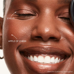 Saie swatched Bronzeglow on skin showing buildable warm bronze color and glow