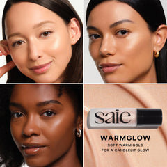 Saie Glowy Super Gel swirl-application demonstrates mixable glow for foundation or topcoat.